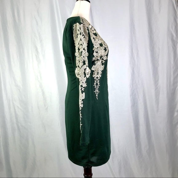 Gianni Bini emerald green bodycon long sleeve dress metallic embroidery S - Picture 3 of 10